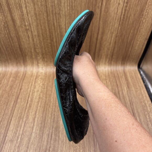 Tieks by Gavrieli Women Size 10 Foldable Ballet Flats Obsidian Black Croc Patent - Picture 14 of 16